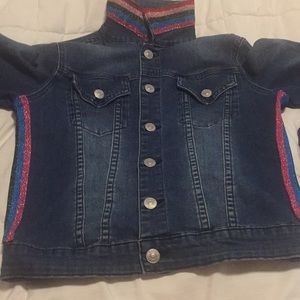 Girls' Amber Glitter-Stripe Denim Jacket, Big Kid